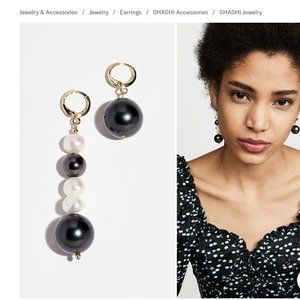 Shashi Linear Asymmetric Storm Drop Earrings - Black/Pearl